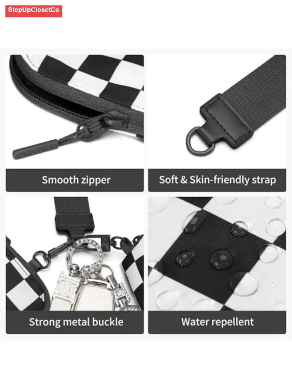 Checkered Dual Pouch Wristlet Wallet for Women, Nylon Zip Around Wallet with